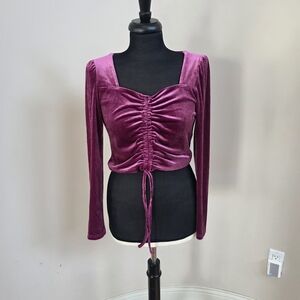Allegra K Velvet Ruched Blouse - Deep Pink NWT